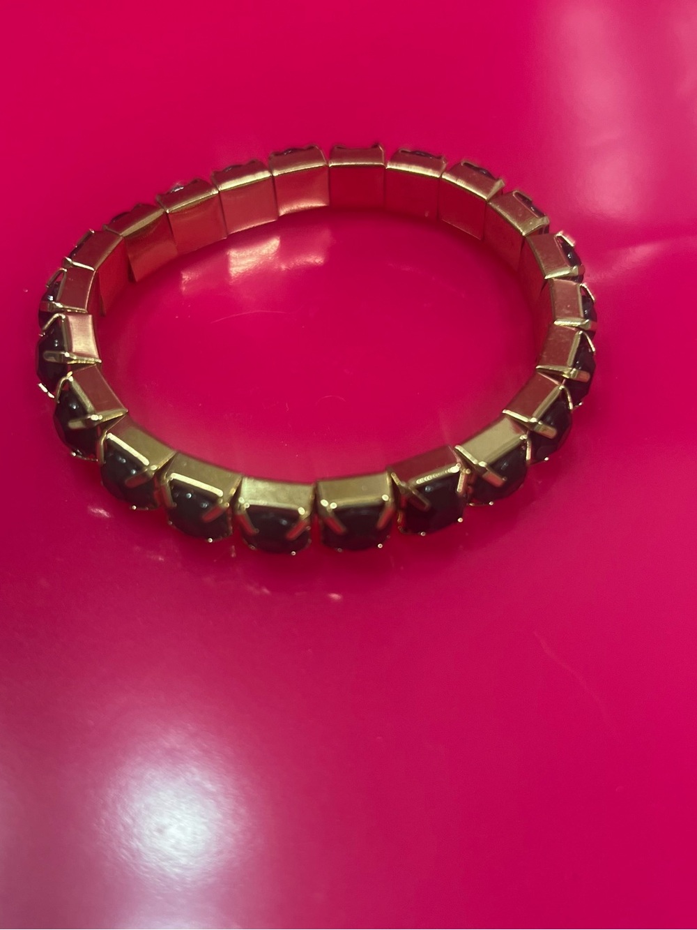 Adjustable Elastic Stretch Bracelet Golden Black Rhinestones - Picture 3 of 3